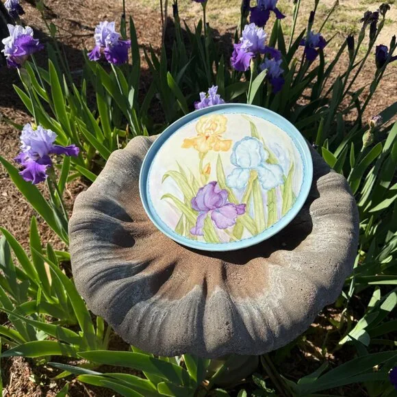 OOAK Hand painted Porcelain tray with irises - Picture 6 of 13